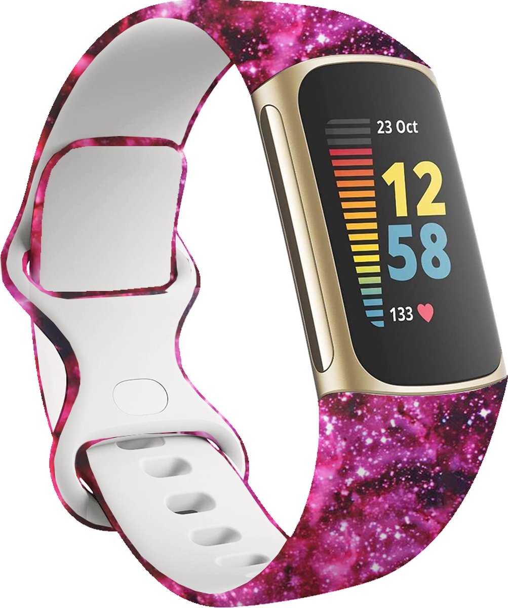 YONO Special Siliconen Bandje geschikt voor Fitbit Charge 5 / 6 - Sterrenstof - Large