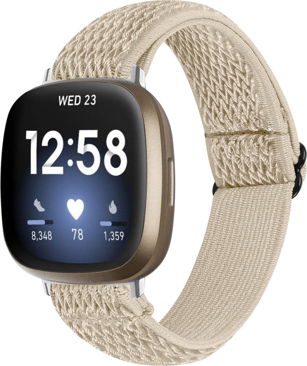 YONO Nylon Stretch Bandje geschikt voor Fitbit Versa 4 / Sense 2 - Vervangende Stoffen Armband - Champagne