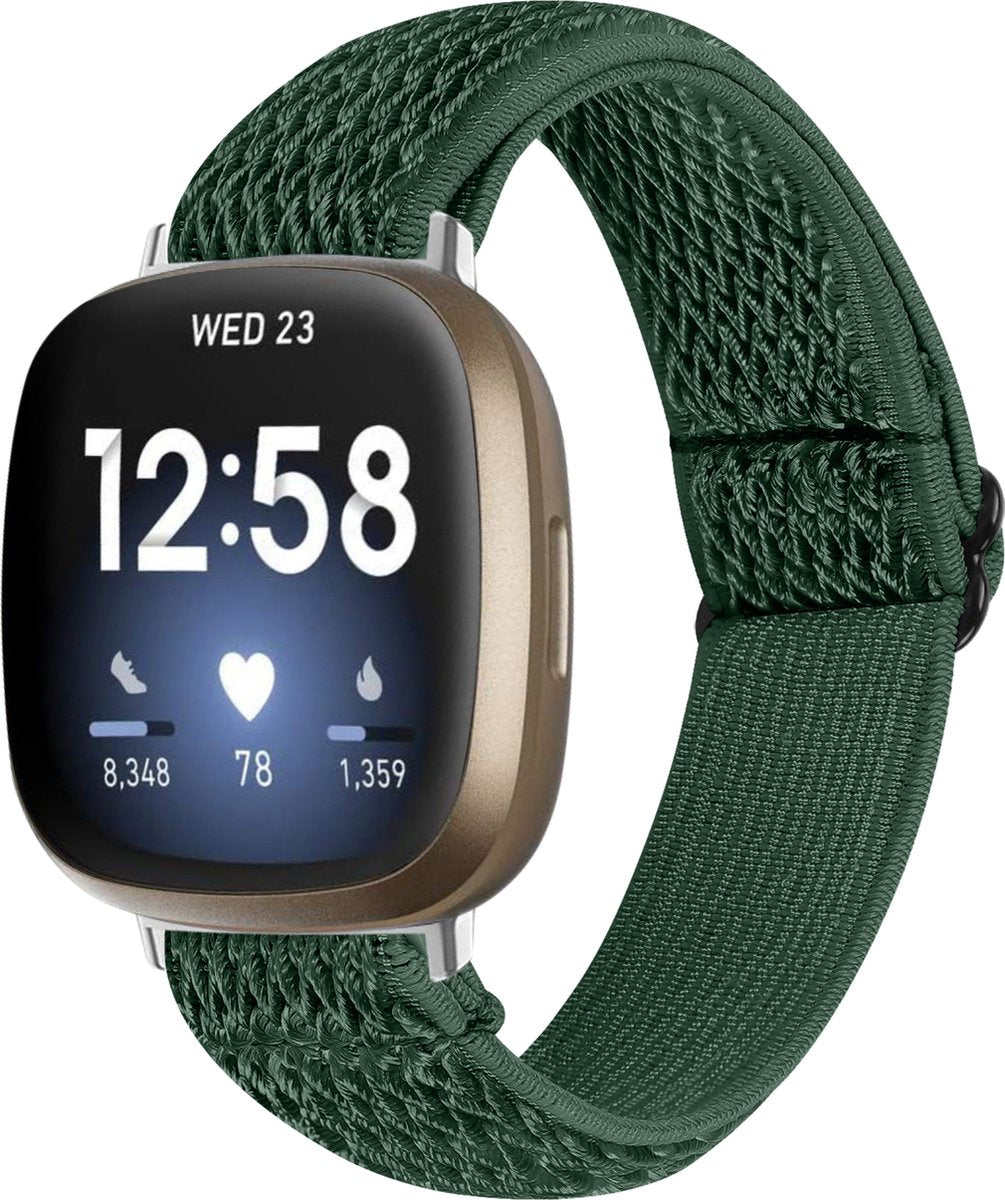 YONO Nylon Stretch Bandje geschikt voor Fitbit Versa 4 / Sense 2 - Vervangende Stoffen Armband - Donkergroen