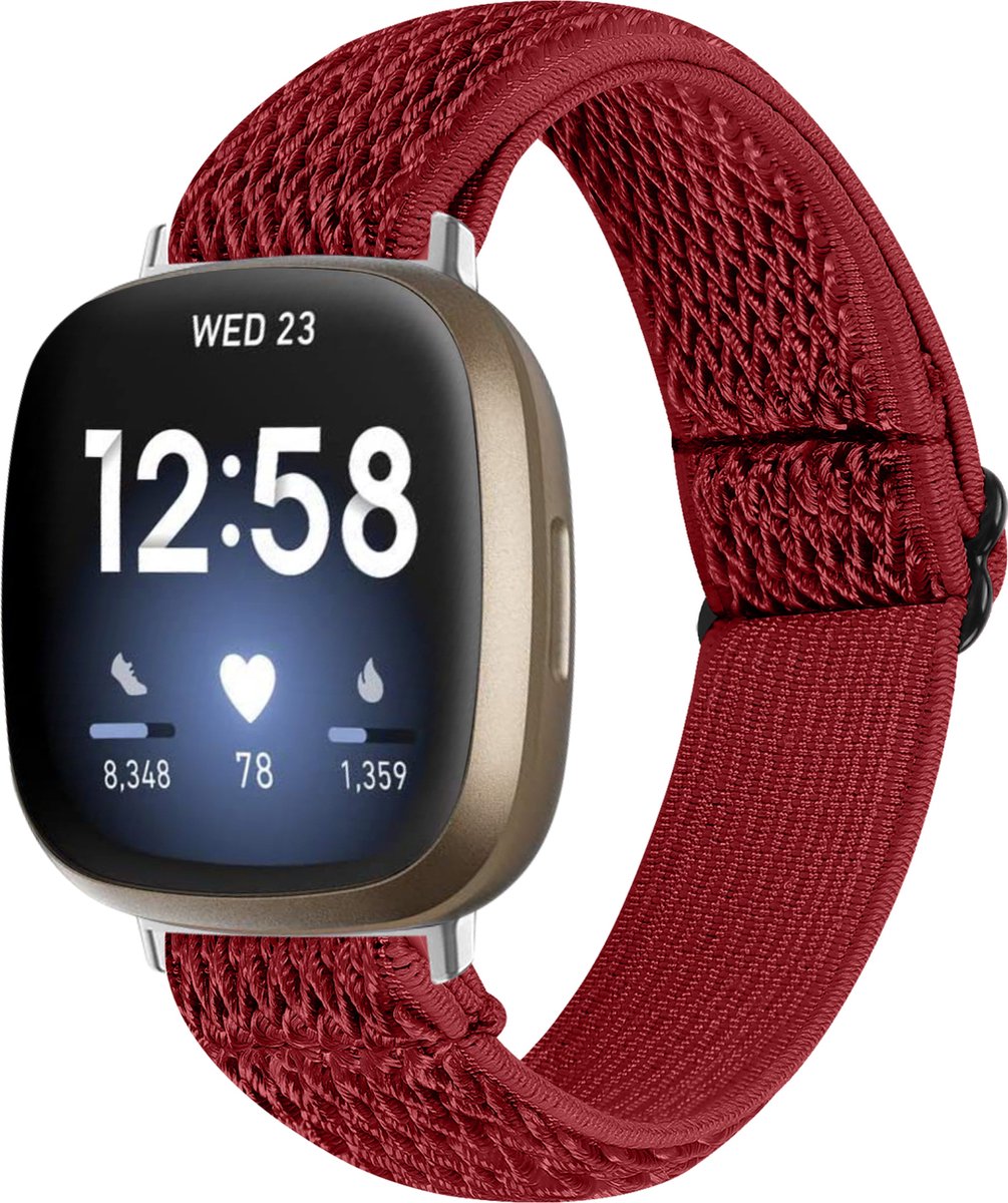 YONO Nylon Stretch Bandje geschikt voor Fitbit Versa 4 / Sense 2 - Vervangende Stoffen Armband - Rood