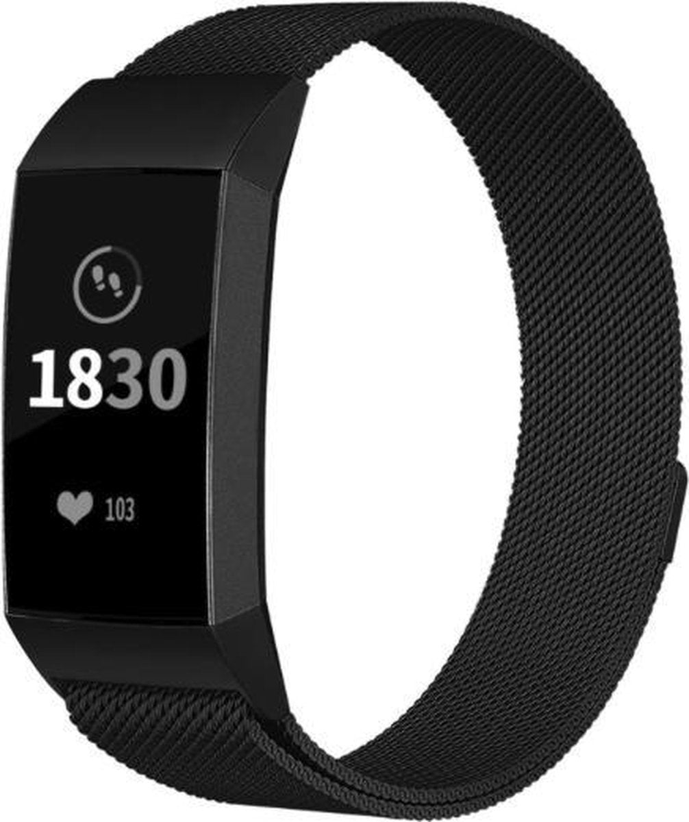 YONO Bandje geschikt voor Fitbit Charge 4 – Charge 3 – Milanees – Zwart - Large