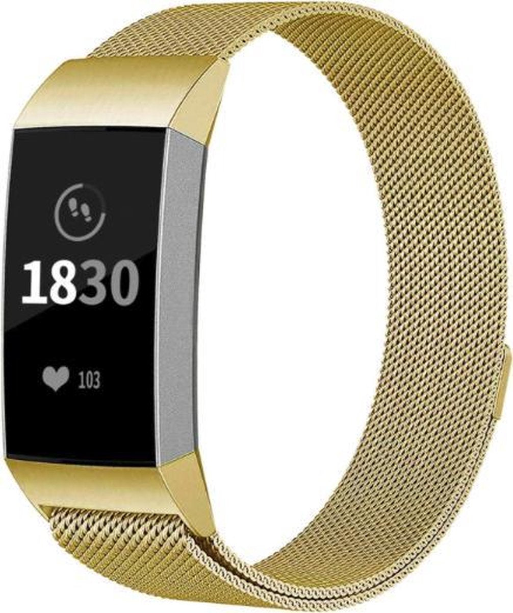 YONO Bandje geschikt voor Fitbit Charge 4 – Charge 3 – Milanees – Goud - Large