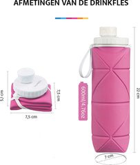 YONO Opvouwbare Waterfles - Siliconen Drinkfles voor Onderweg - Compact en BPA-vrij - 600 ML - Roze