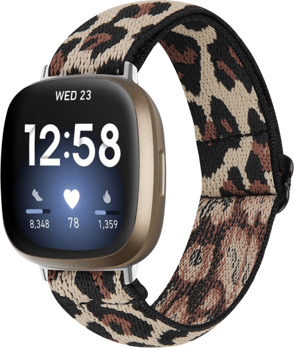 YONO Nylon Stretch Bandje geschikt voor Fitbit Versa 4 / Sense 2 - Vervangende Stoffen Armband - Leopard