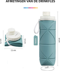YONO Opvouwbare Waterfles - Siliconen Drinkfles voor Onderweg - Compact en BPA-vrij - 600 ML - Leisteen