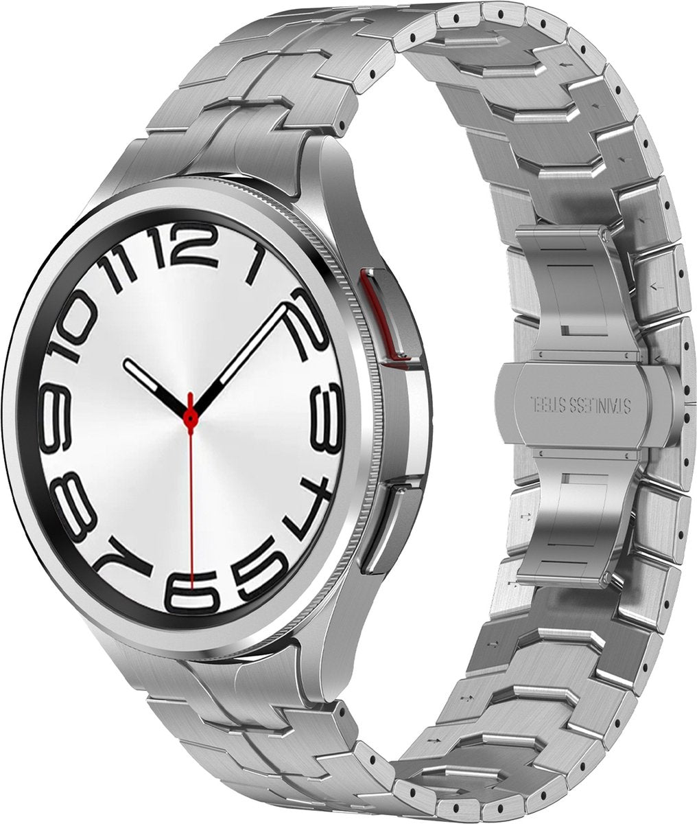 YONO Stalen Vlinder Bandje 20mm - Horlogebandje geschikt voor Samsung Galaxy Watch 7/6/5/4 (40/43/44/47mm Classic & Pro) - Zilver