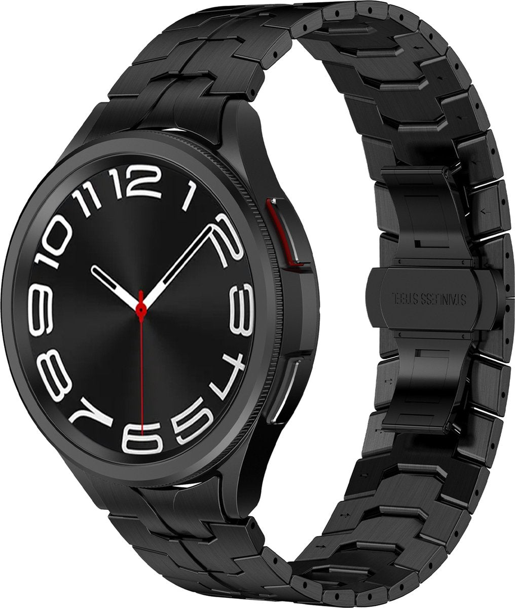 YONO Stalen Vlinder Bandje 20mm - Horlogebandje geschikt voor Samsung Galaxy Watch 7/6/5/4 (40/43/44/47mm Classic & Pro) - Zwart