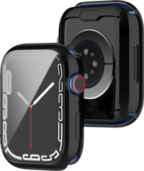 YONO Full Cover Bumper geschikt voor Apple Watch Series 7 / 8 / 9 (41 mm) - Screen Protector Hoesje iWatch - Zwart