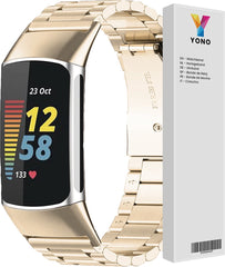 YONO Schakel Bandje geschikt voor Fitbit Charge 5 / 6 - Vervangende RVS Armband - Champagne