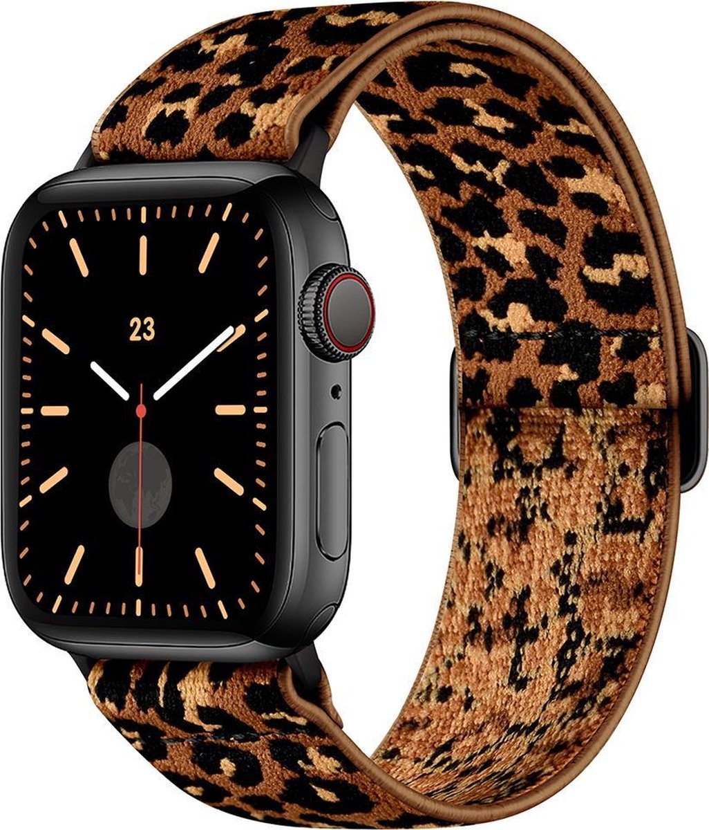 YONO Nylon Stretch Bandje geschikt voor Apple Watch Series 8 7 6 5 4 3 2 1 - 42 / 44 / 45 / 49 mm - Luipaard
