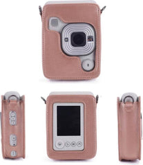 YONO Vintage Case geschikt voor Fujifilm Instax LiPlay - Leren Hoesje met Draagriem – Rose Gold