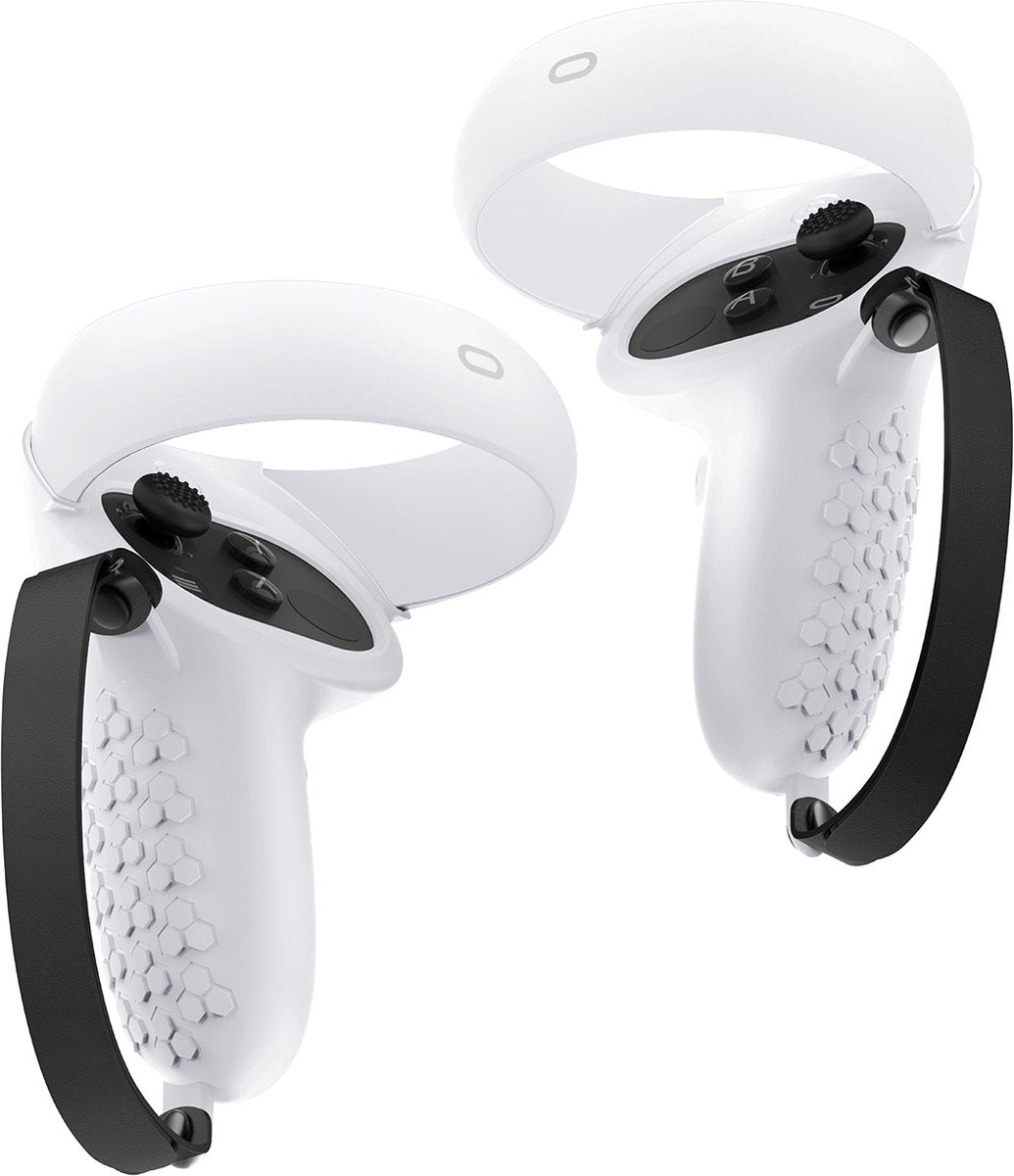 YONO Grip Case met Strap geschikt voor Oculus Quest 2 Touch Controller - Siliconen Bescherming Cover Accessoires Meta Quest 2 - 2 Stuks - Wit