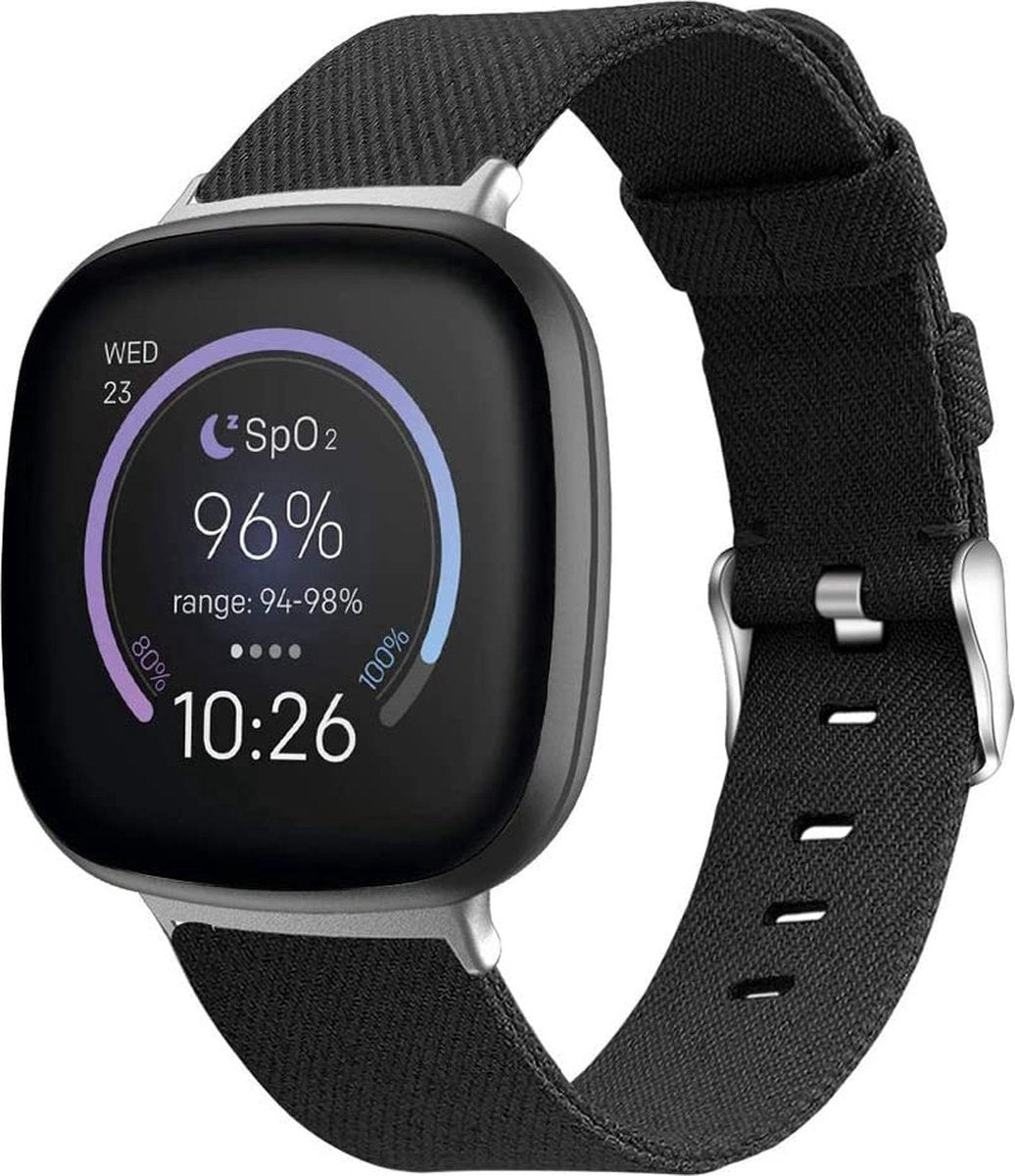 YONO Como Nylon Bandje geschikt voor Fitbit Versa 3 / Sense - Zwart - Small