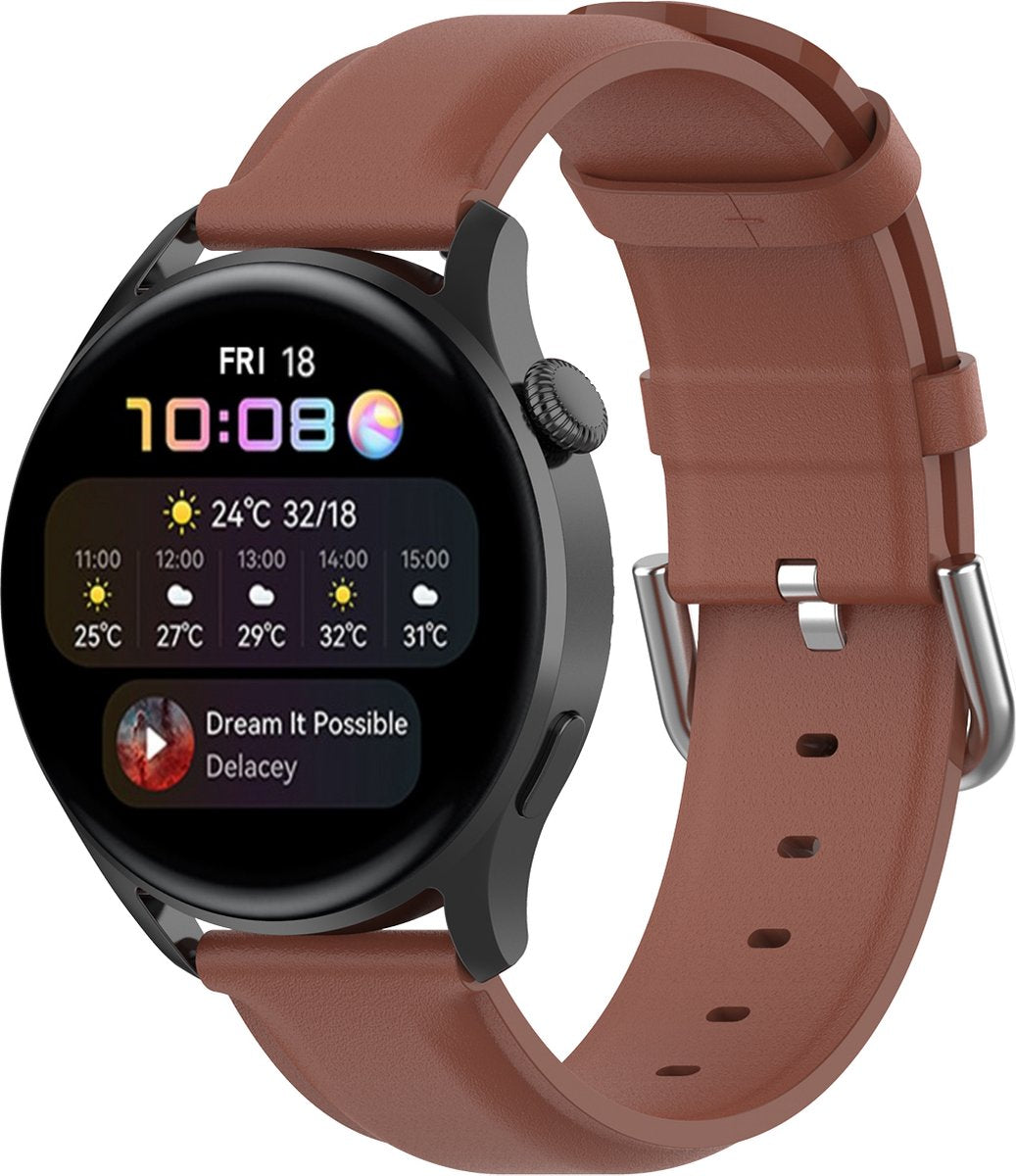 YONO Vacca Leer Bandje 22mm - Horlogebandje geschikt voor Samsung Galaxy Watch 46mm / 3 (45mm) / Gear s3 - Polar Vantage M2 / Grit X - Huawei Watch GT 3 (pro) / 2 - Amazfit GTR - Bruin