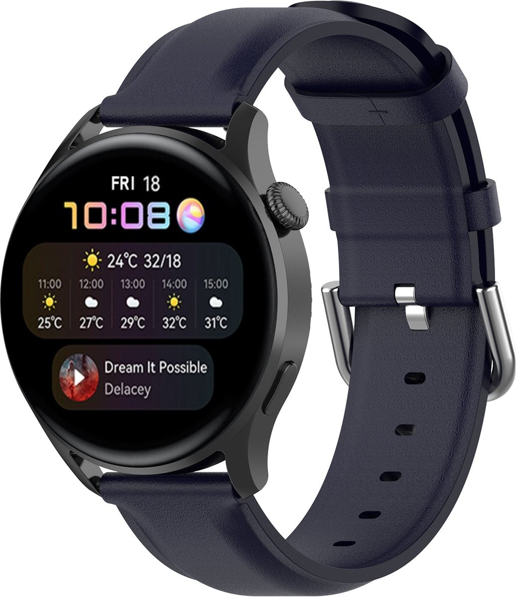 YONO Vacca Leer Bandje 20mm - Leren Horlogebandje geschikt voor Samsung Galaxy Watch 7 / 6 / 5 / Pro / 4 / 3 / Active 2 - Polar Ignite / Unite – Huawei – Donkerblauw