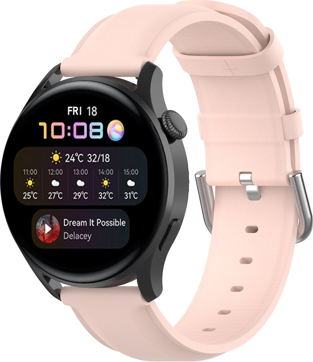 YONO Vacca Leer Bandje 22mm - Horlogebandje geschikt voor Samsung Galaxy Watch 46mm / 3 (45mm) / Gear s3 - Polar Vantage M2 / Grit X - Huawei Watch GT 3 (pro) / 2 - Amazfit GTR - Lichtroze