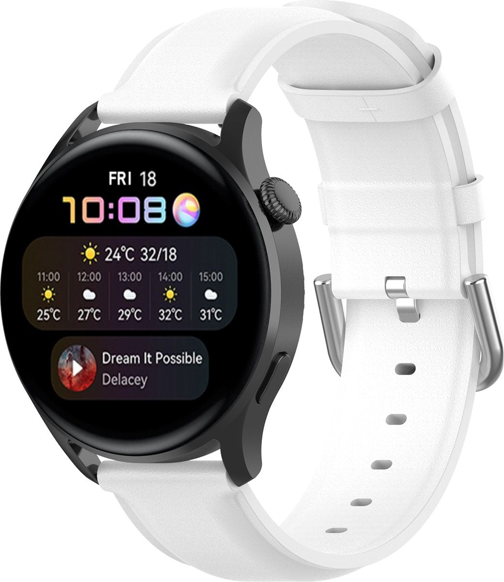 YONO Vacca Leer Bandje 20mm - Leren Horlogebandje geschikt voor Samsung Galaxy Watch 7 / 6 / 5 / Pro / 4 / 3 / Active 2 - Polar Ignite / Unite – Huawei – Wit