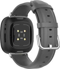 YONO Vacca Leer Bandje geschikt voor Fitbit Versa 3 / Sense - Leren Vervangende Horlogebandje Strap - Grijs