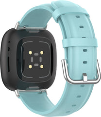 YONO Vacca Leer Bandje geschikt voor Fitbit Versa 3 / Sense - Leren Vervangende Horlogebandje Strap - Lichtblauw