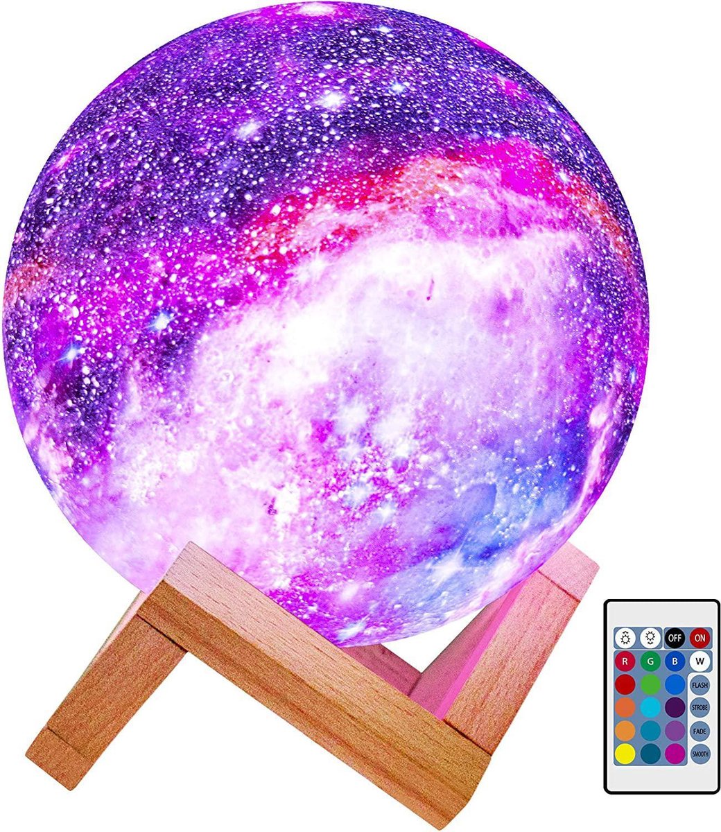 YONO Galaxy Maanlamp Draadloos - Tafellamp met LED Verlichting - Moon Planeet Lamp - Kinderkamer - Slaapkamer - 18cm