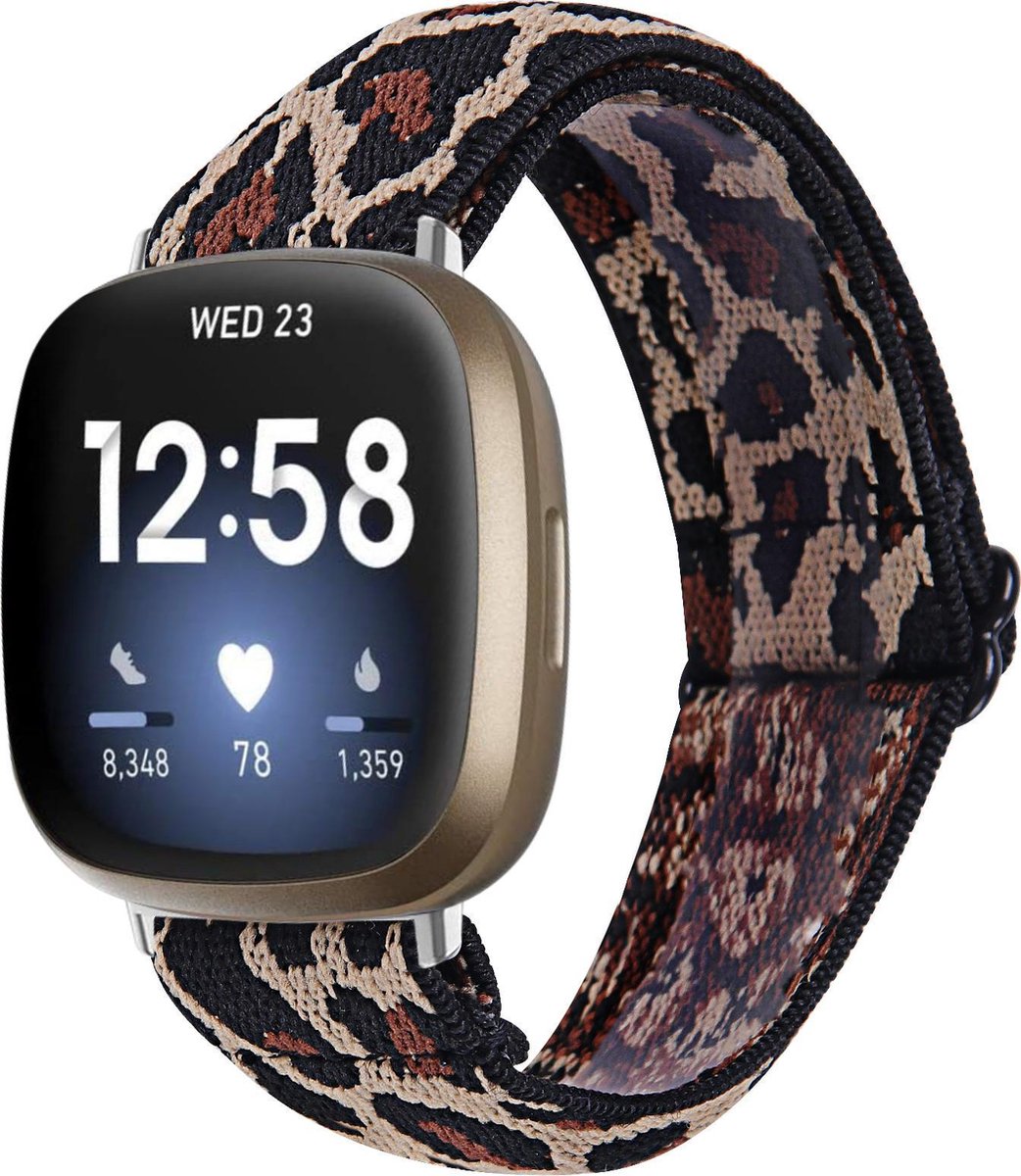 YONO Bandje geschikt voor Fitbit Versa 3 / Sense – Nylon Stretch – Leopard