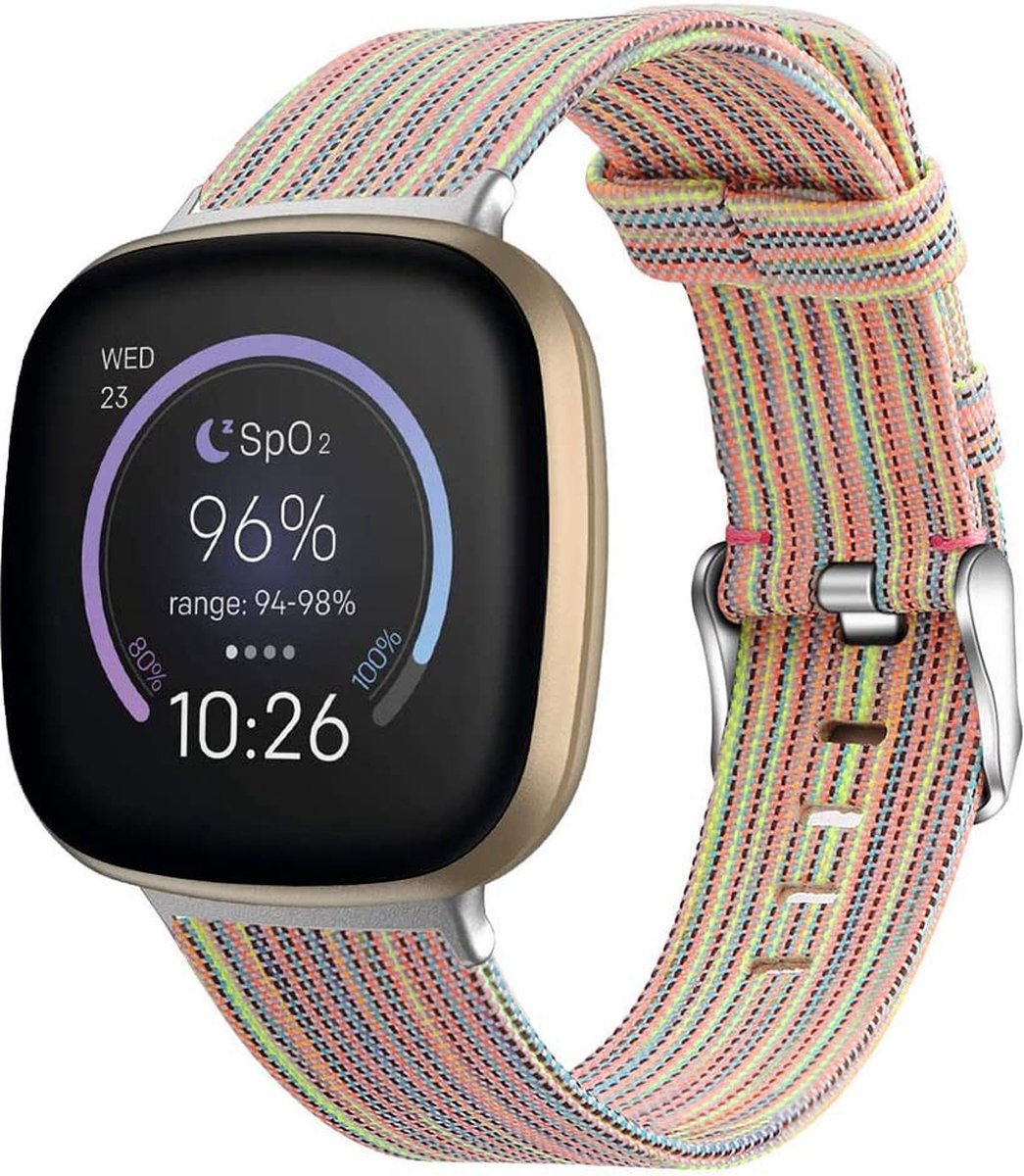 YONO Como Nylon Bandje geschikt voor Fitbit Versa 3 / Sense - Regenboog - Small
