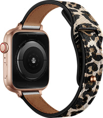 YONO Leer Stretto Bandje geschikt voor Apple Watch Series - Ultra (49mm) - 7 / 8 (45mm) - SE 6 5 4 (44mm) - 3 2 1 (42mm) - Leopard