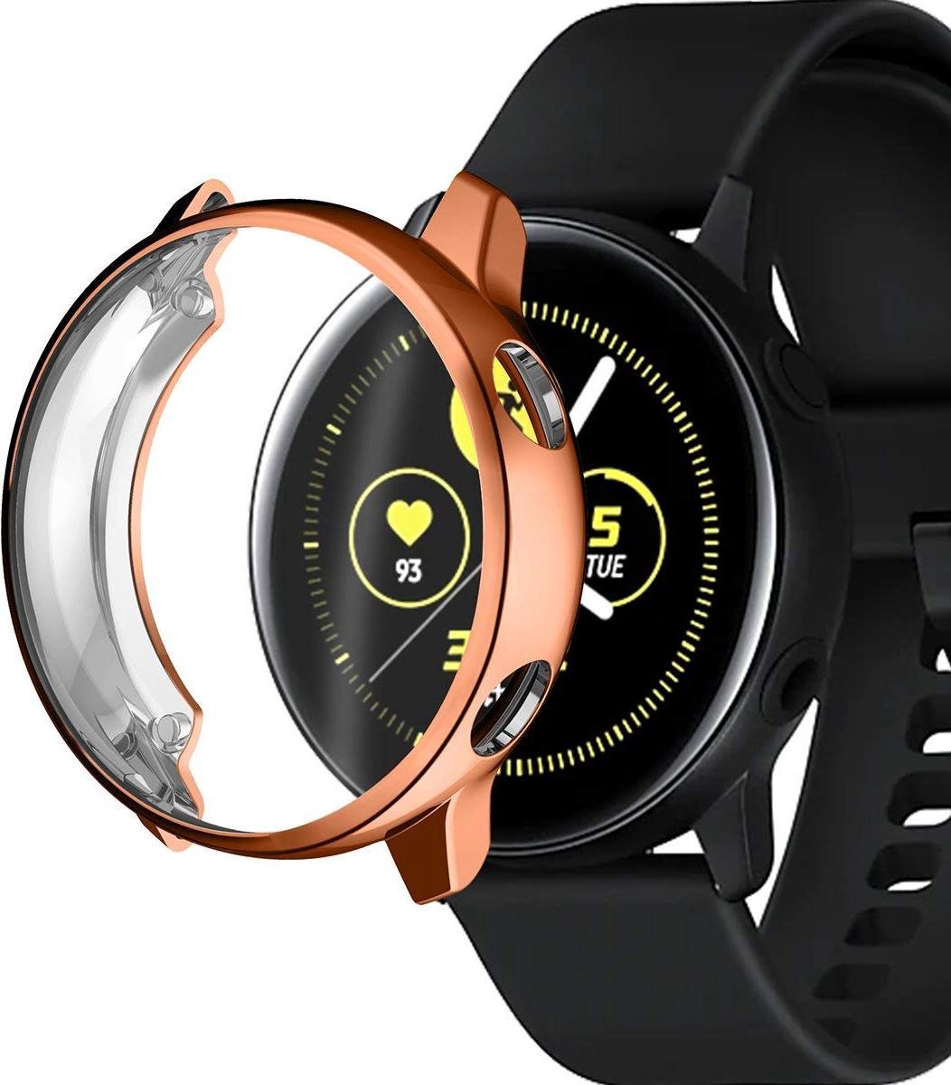 YONO Full Cover Bumper geschikt voor Samsung Galaxy Watch Active (2) 40mm – Siliconen Case Screenprotector Hoesje – Rose Gold