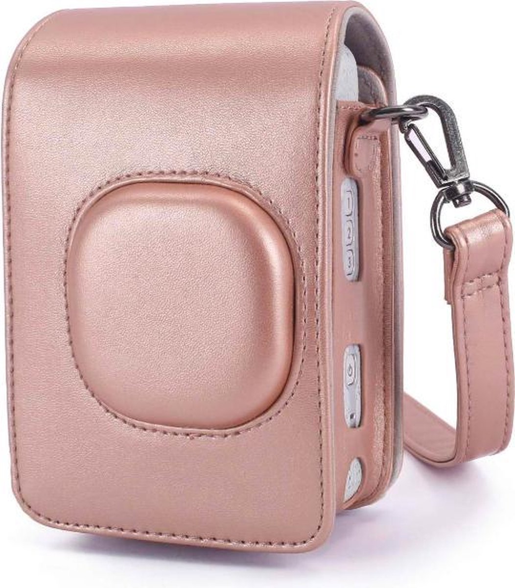 YONO Vintage Case geschikt voor Fujifilm Instax LiPlay - Leren Hoesje met Draagriem – Rose Gold