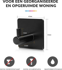 YONO Zelfklevende Haakjes – RVS Ophanghaakjes – Ultra Sterke Plakhaakjes – 4 Stuks – Zwart