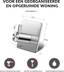 YONO Zelfklevende Haakjes – RVS Ophanghaakjes – Ultra Sterke Plakhaakjes – 4 Stuks – Zilver