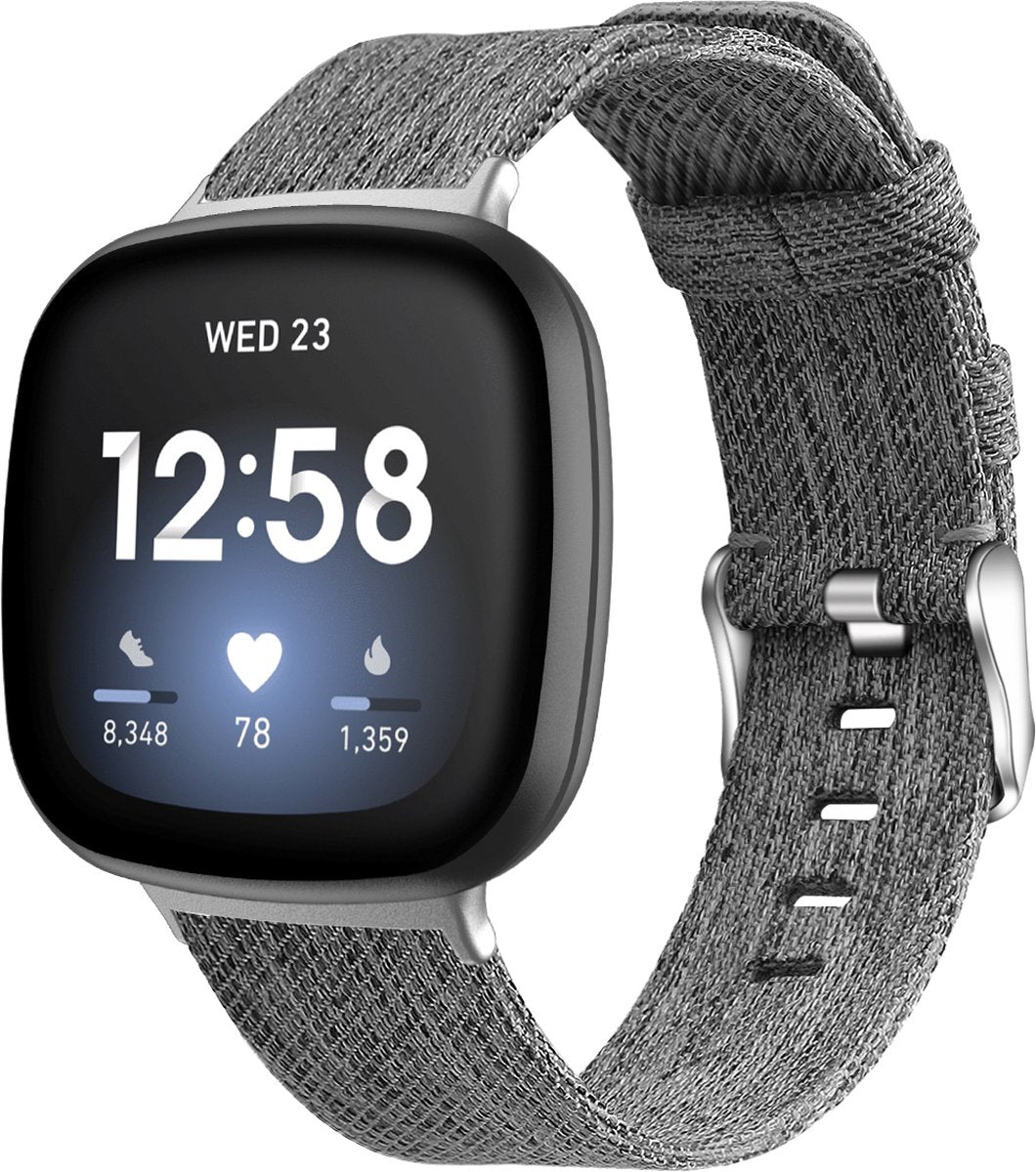 YONO Como Nylon Bandje geschikt voor Fitbit Versa 3 / Sense - Grijs - Small