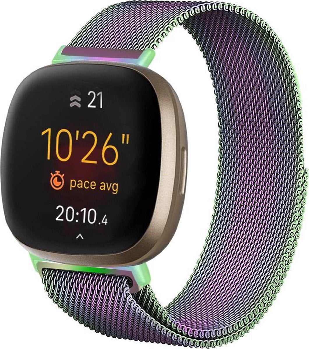 YONO Bandje geschikt voor Fitbit Versa 3 / Sense – Milanees – Regenboog – Small