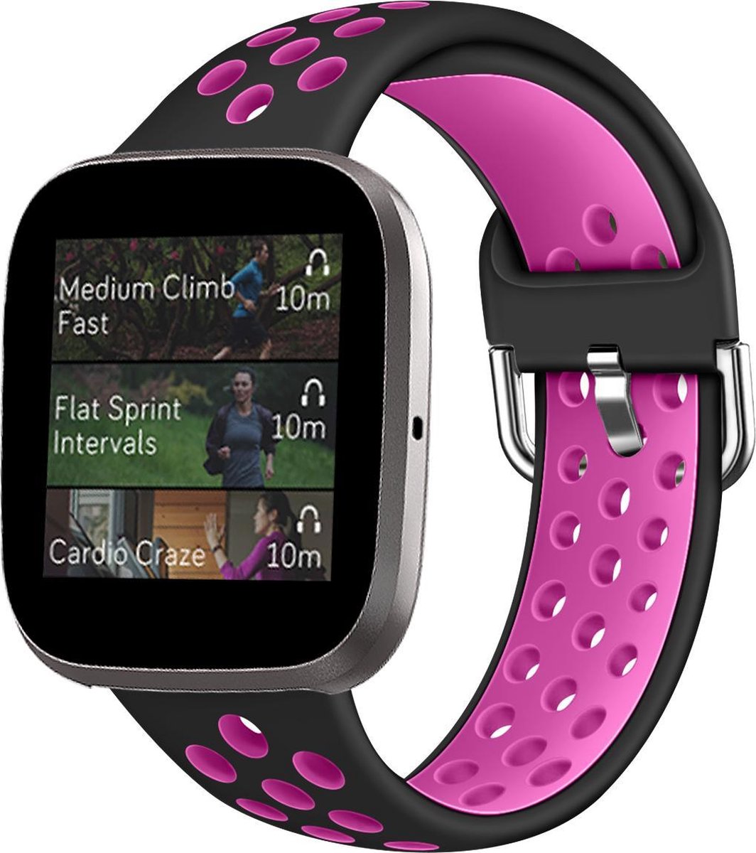 YONO Bandje geschikt voor Fitbit Versa 2 - Siliconen - Sport Air - Zwart Roze - Large