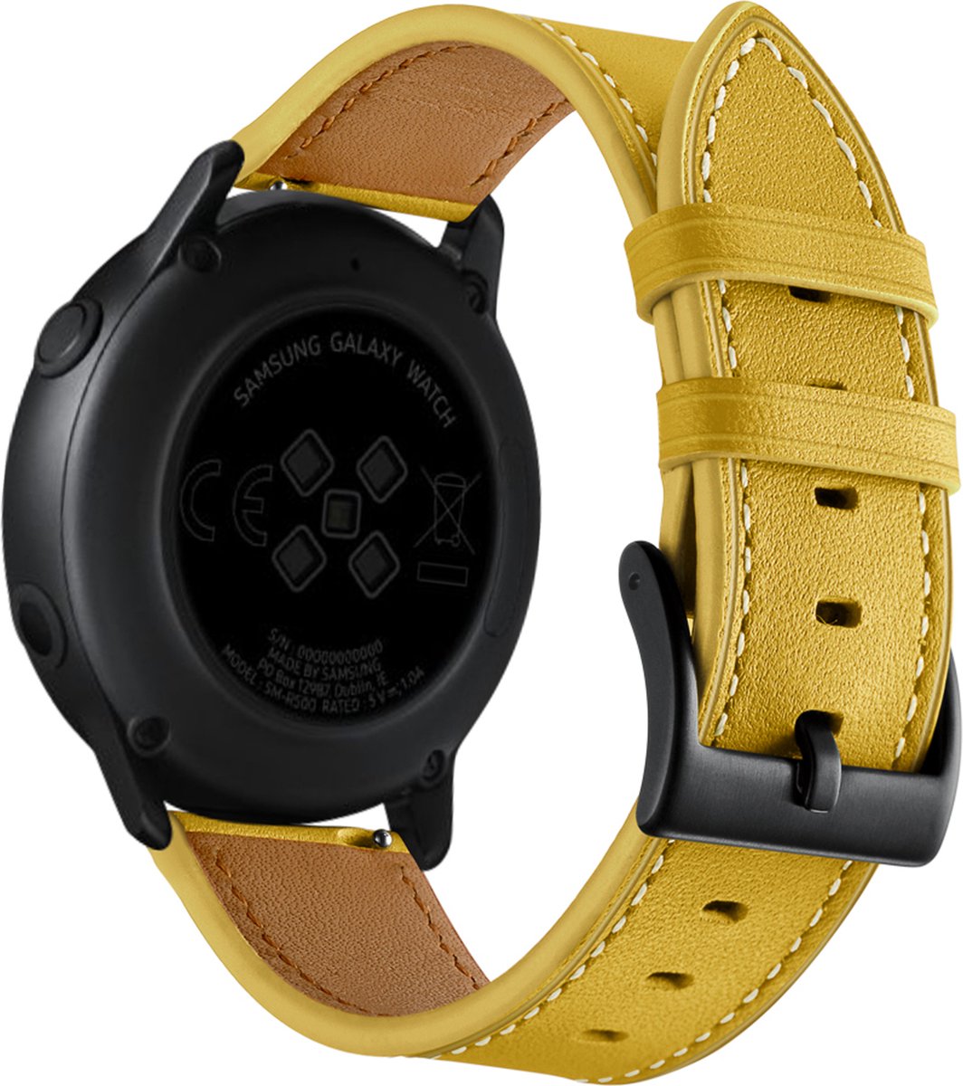 YONO Leer Bandje 20mm - Luxe Leren Horlogebandje geschikt voor Samsung Galaxy Watch 7/6/5 / Pro / 4 / 3 / Active 2 - Polar Ignite / Unite – Huawei - Geel