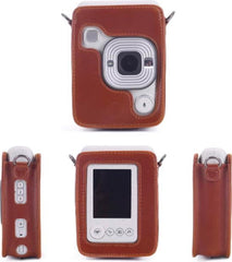YONO Vintage Case geschikt voor Fujifilm Instax LiPlay - Leren Hoesje met Draagriem – Bruin