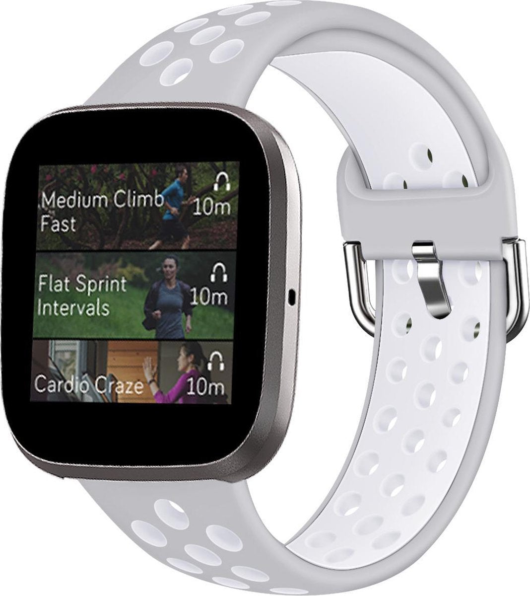 YONO Siliconen Bandje geschikt voor Fitbit Versa 2 - Sport Air - Grijs Wit - Large