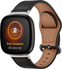 YONO Leer Bandje geschikt voor Fitbit Versa 4 / 3 - Luxe Leren Armband - Zwart