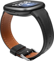 YONO Leer Bandje geschikt voor Fitbit Versa 4 / Sense 2 - Vervangende Lederen Armband - Zwart - Small