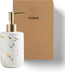 YONO Zeeppompje Vrijstaand Marmer Look - Zeepdispenser 400ml - Keramiek - Wit en Goud