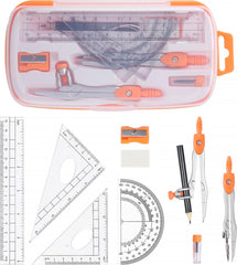 YONO Wiskunde School Set 10in1 - Passer / Geodriehoek / Liniaal / Potlood - Schoolspullen Middelbare - Oranje
