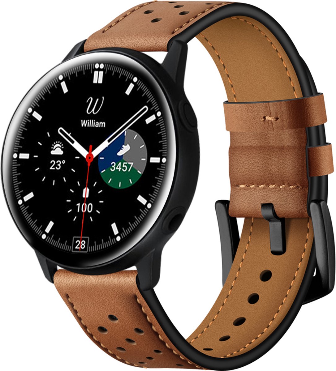 YONO Leer Air Bandje 20mm - Leren Horlogebandje geschikt voor Samsung Galaxy Watch 7 / 6 / 5 / Pro / 4 / 3 / Active 2 - Polar Ignite / Unite – Huawei - Bruin