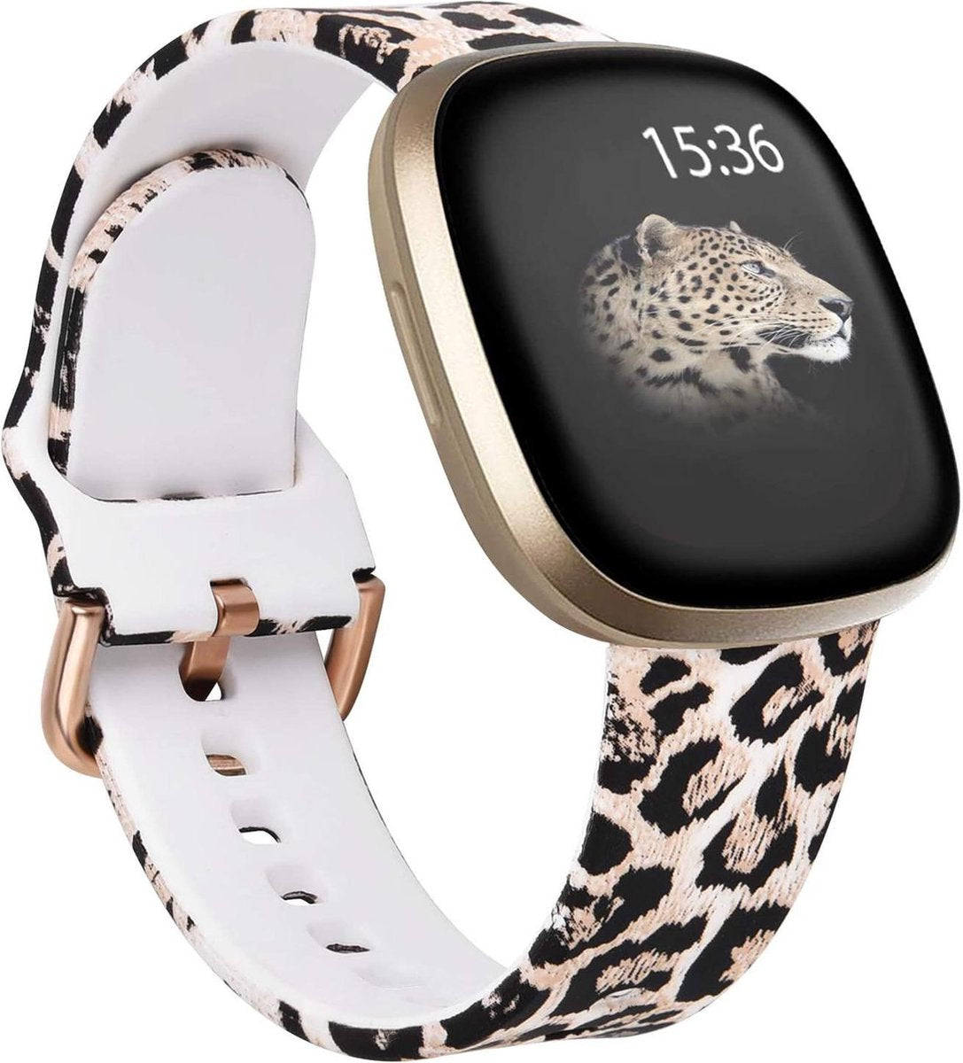 YONO Bandje geschikt voor Fitbit Versa 3 / Sense – Siliconen – Leopard – Small