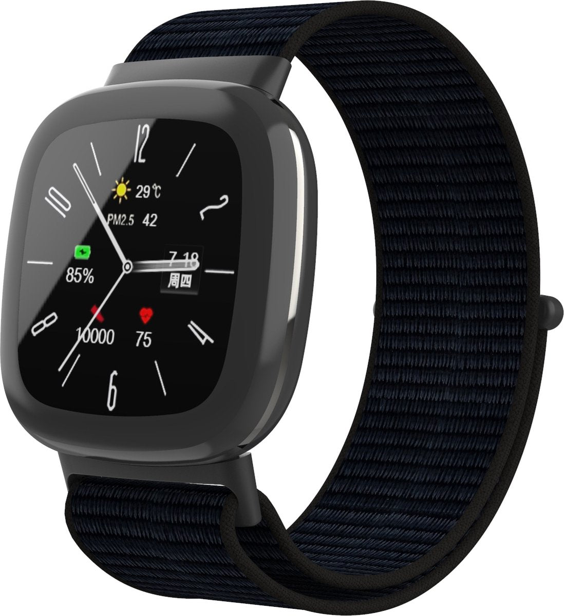 YONO Nylon Velcro Bandje geschikt voor Fitbit Versa 4 / Sense 2 - Zwart