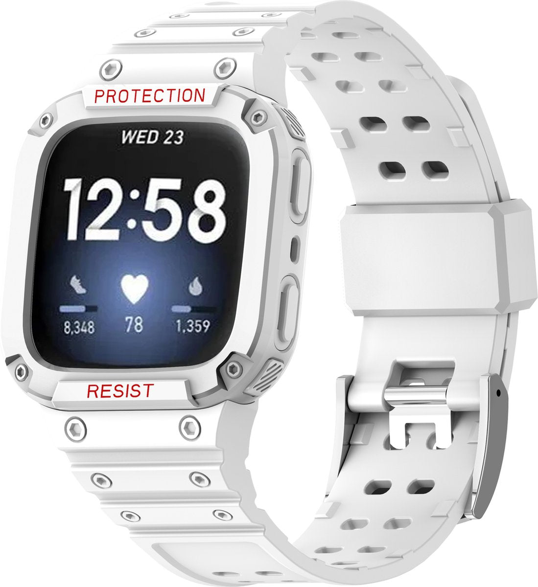 YONO Shock Resist Bandje geschikt voor Fitbit Versa 3 / 4 / Sense - Wit