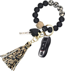 YONO Sleutelarmband Dames - Sleutelhanger met Kwastje en Kralen Armband - Leopard