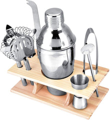 YONO Luxe Cocktail Shaker Set 9-delig en Organizer – Metaal met Houten Bar Stand