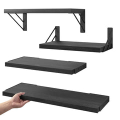 YONO Wandplank Zwevend Set - Hout - Zwart