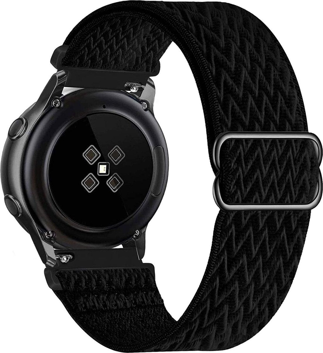 YONO Nylon Smartwatch Bandje 20mm - Horlogebandje geschikt voor Samsung Galaxy Watch 7 / 6 / 5 / Pro / 4 / 3 / Active 2 - Garmin Approach / Forerunner / Venu 2 Plus / SQ / Vivomove - Polar Ignite / Unite – Huawei - Zwart