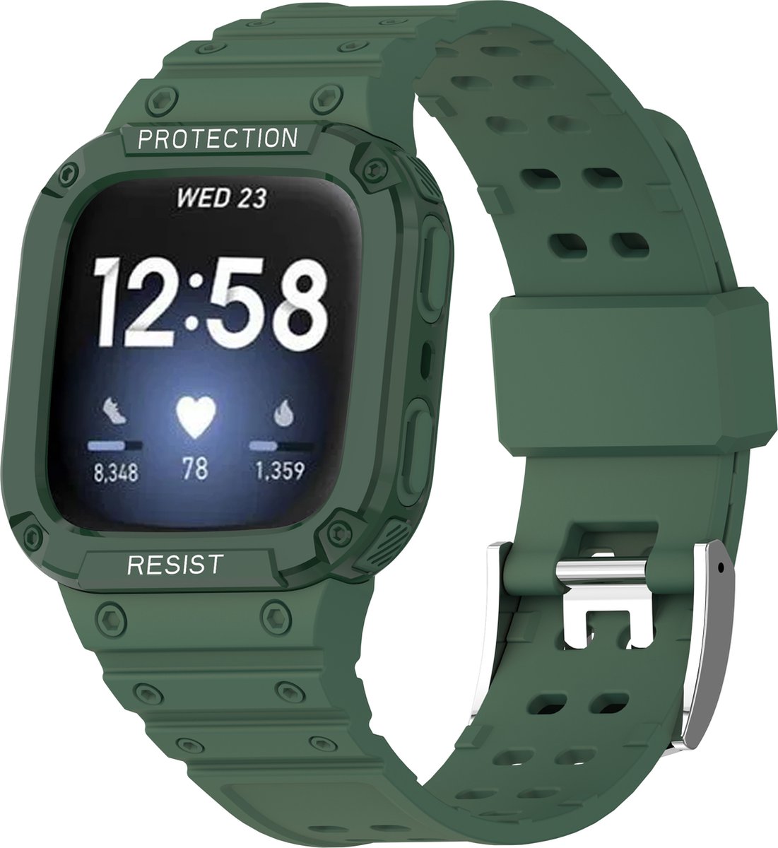 YONO Shock Resist Bandje geschikt voor Fitbit Versa 3 / 4 / Sense - Donkergroen